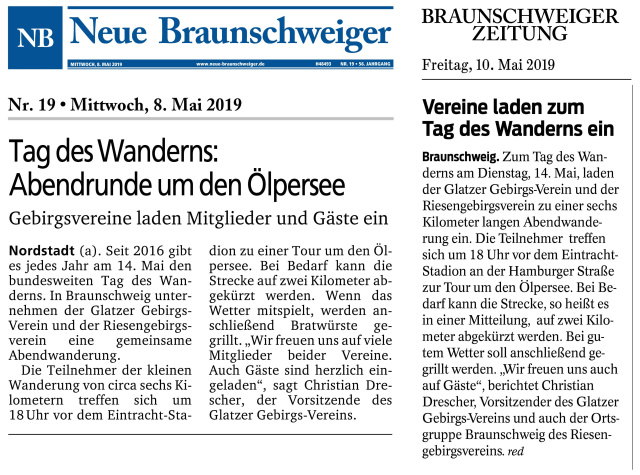 Zeitungsartikel in der Braunschweiger Zeitung und Neuen Braunschweiger