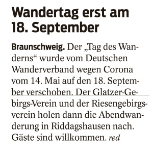 Zeitungsartikel in der Braunschweiger Zeitung vom 11.05.2020