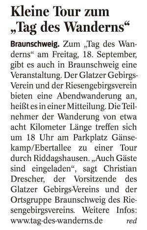 Zeitungsartikel in der Braunschweiger Zeitung vom 02.09.2020
