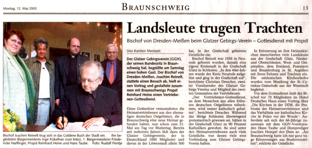 Artikel in der Braunschweiger Zeitung vom 12. Mai 2003