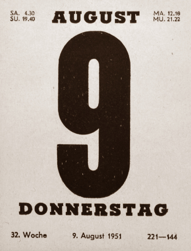Kalenderblatt vom 9. August 1951